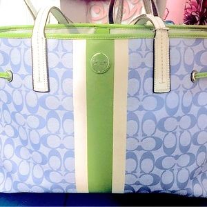 LIKE NEW Large Blue and Green COACH tote